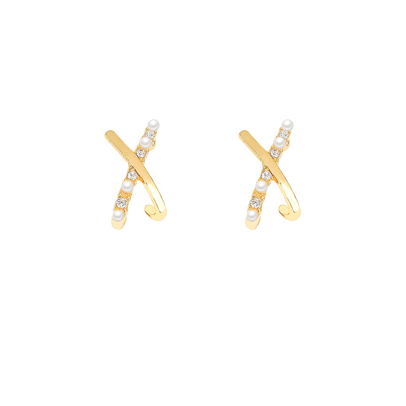 925 Silver needle crossed pearl stud earrings are exquisite, small and high-end. They are a new type of Korean earrings that exude the charm of female Internet celebrities Item Picture