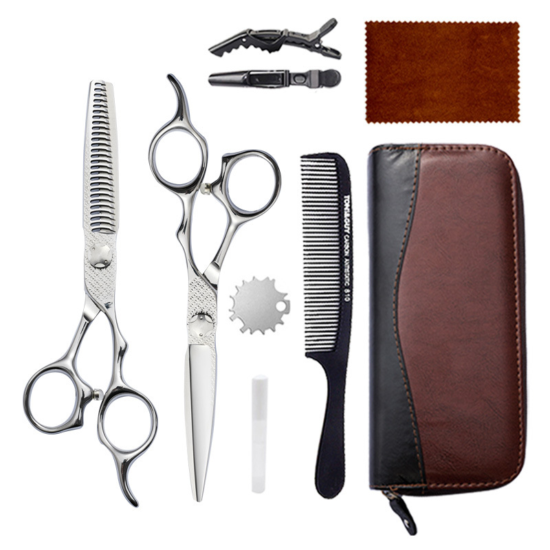 Hairdressing scissors set: 6-inch 9CR stainless steel flat teeth scissors, thin bangs cutting tools, hairdressing scissors undefined
