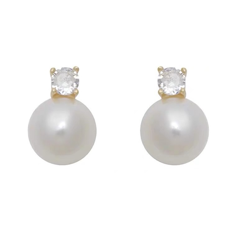 Zircon pearl stud earrings for women, 925 silver needle, light luxury, high-end and elegant style earrings, French niche, internet-famous bestsellers Item Picture