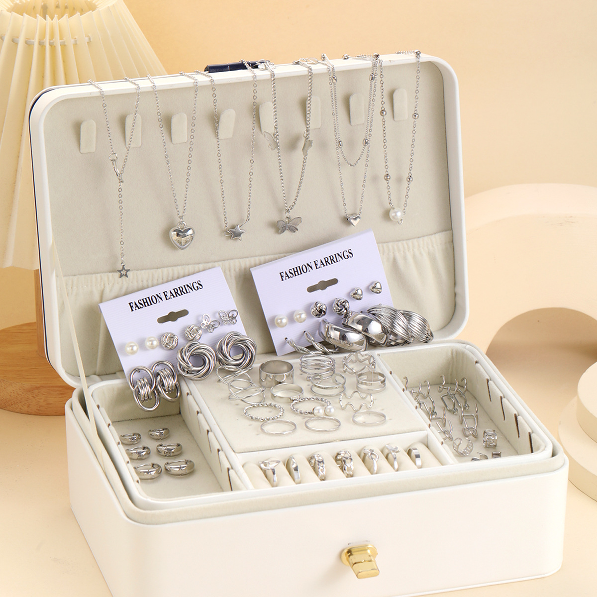 Cross-border best-selling European and American fashionable and simple ins alloy jewelry sets, large sets of women's earrings, necklaces and rings wholesale Application Scenario