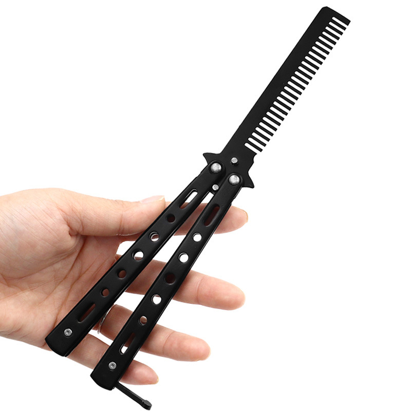 Camping practice butterfly comb stainless steel outdoor practice foldable comb uncut butterfly comb practice knife single tip Item Picture
