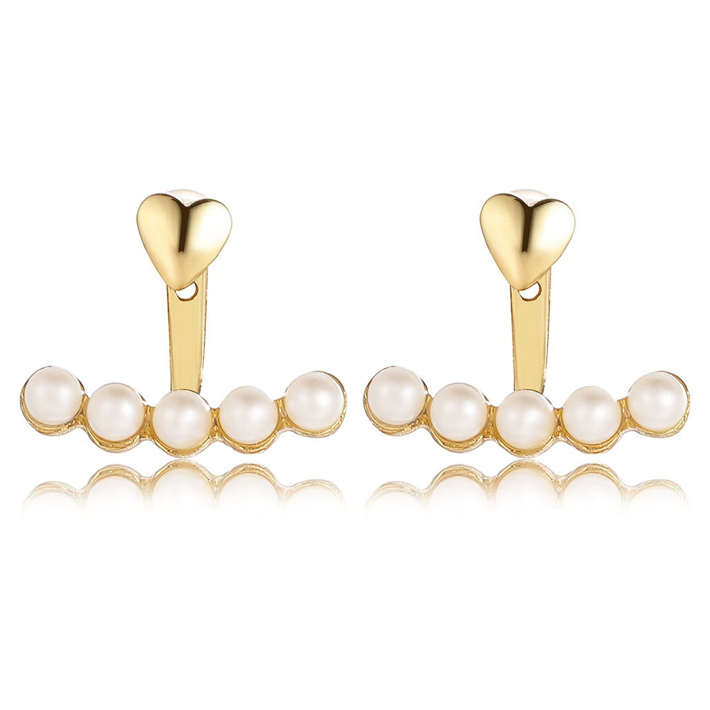 Creative and fashionable stud earrings for women, ins design, French pearl earrings, arc-shaped imitation pearl heart back-hanging earrings Item Picture