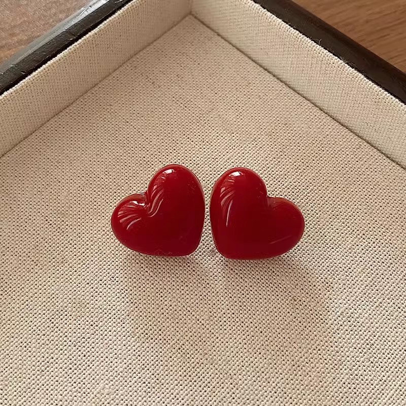 925 Silver Needle Ankela Red Festive Stud Earrings, Women's geometric small and elegant earrings, autumn and winter versatile earrings wholesale Application Scenario