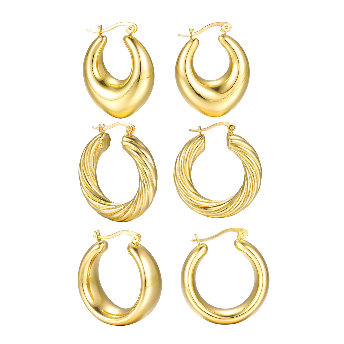 Cross-border high-end women's European and American style geometric hollow smooth earrings, European and American style water drop bean gold earrings set Item Picture