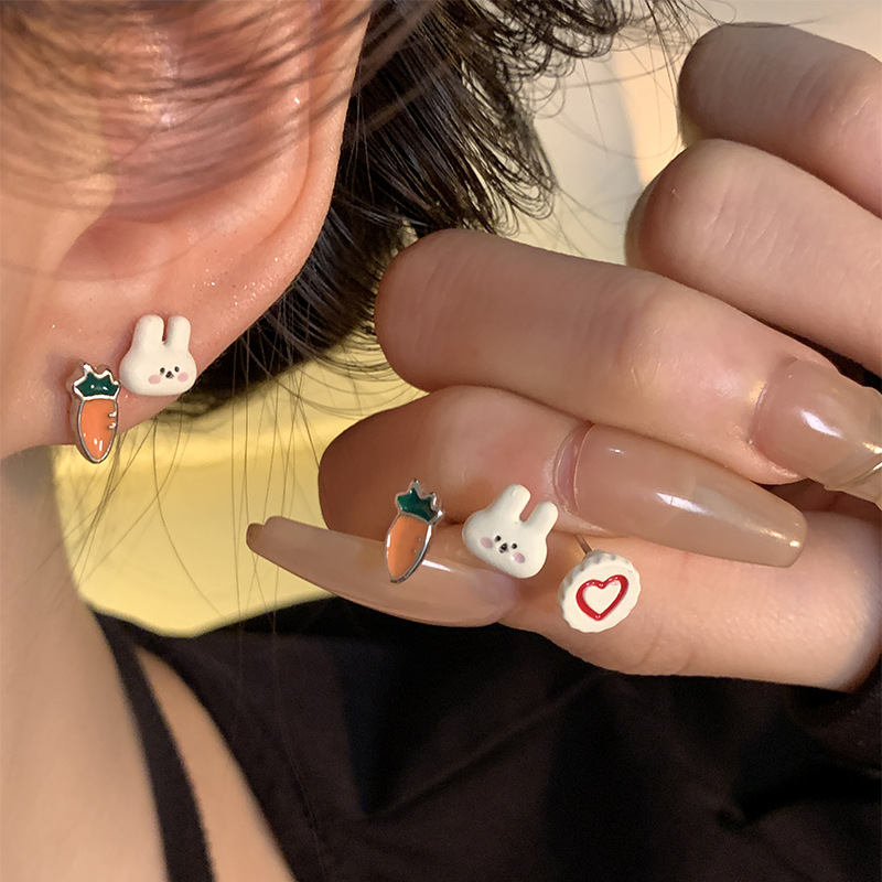 925 Silver Needle Set Rabbit Stud Earrings for Women 2025 New Style Cute Children's Ear Piercing Earrings and earrings with a high-end feel details Picture