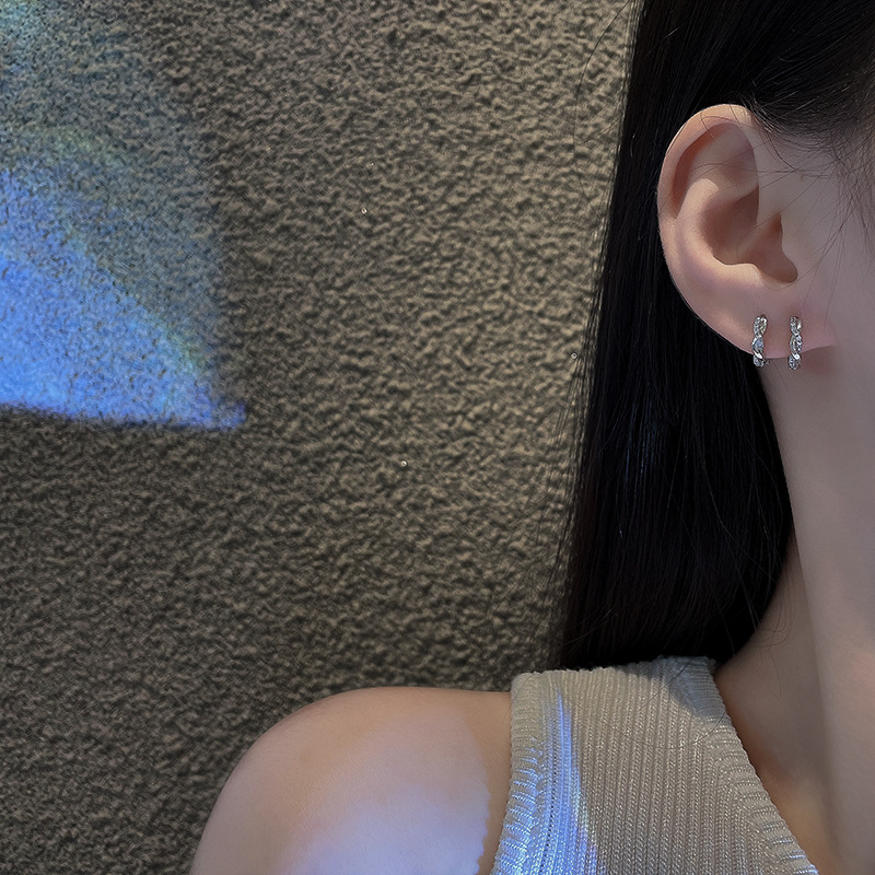 Micro-inlaid zircon circular ear buckle women's Japanese and Korean simple and elegant light luxury earrings, niche design ear care accessories wholesale details Picture