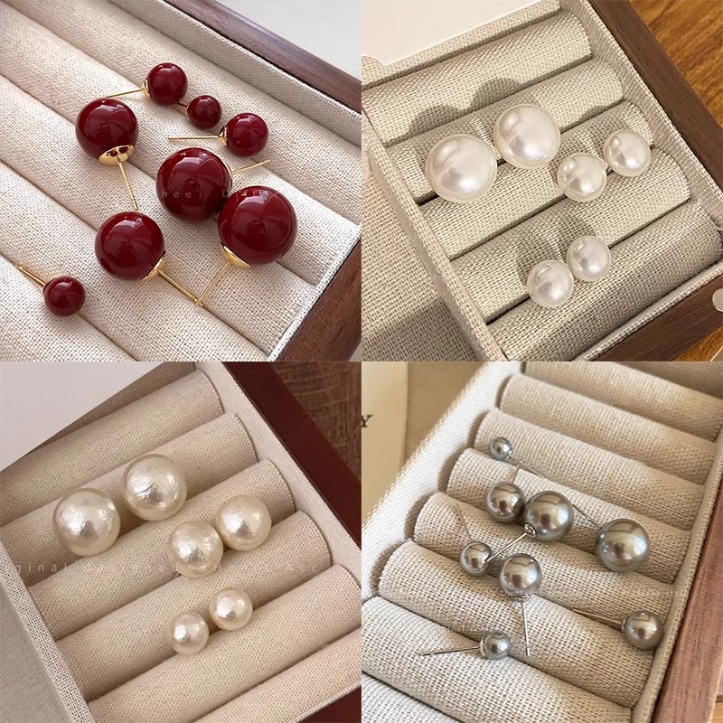 French retro set pearl stud earrings, feminine charm, versatile and high-end ear-piercing earrings, S925 silver needle earrings, trendy details Picture