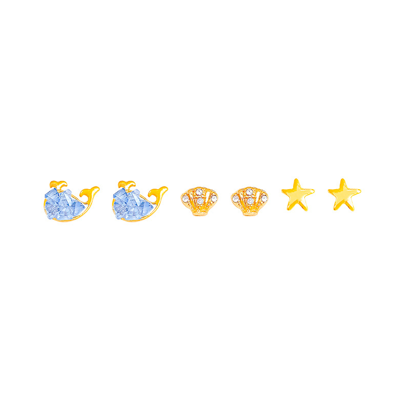 Silver needle Korean-style butterfly stud earrings, fresh, sweet and cute flower earrings, elegant zircon six-piece set of earrings Item Picture