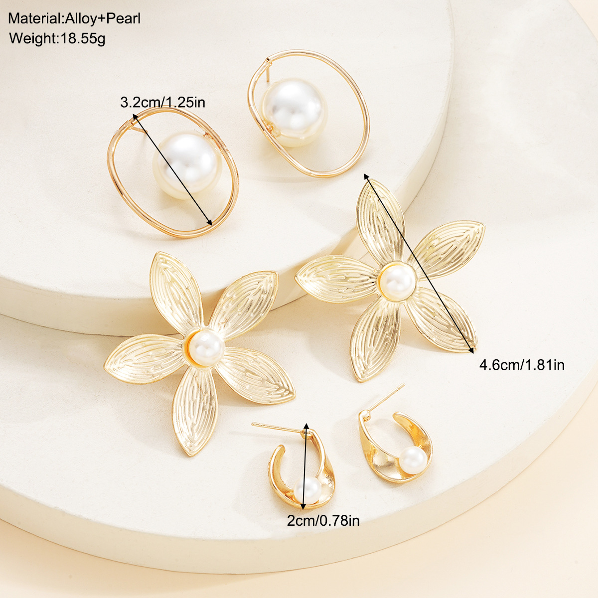 A set of 3-piece personalized and exaggerated flower-like pearl ear studs for cross-border trade from Europe and America, featuring fashionable and niche design and creative ear studs details Picture
