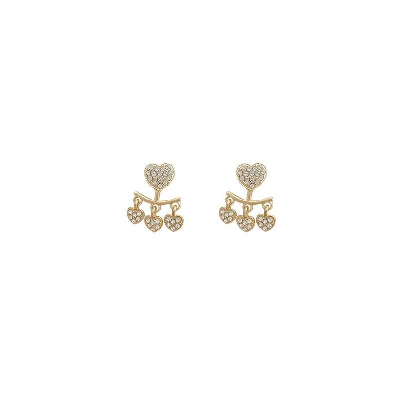 S925 Silver needle, gentle Korean style, heart, diamond-encrusted tassels, unique and trendy, small stud earrings for women Item Picture