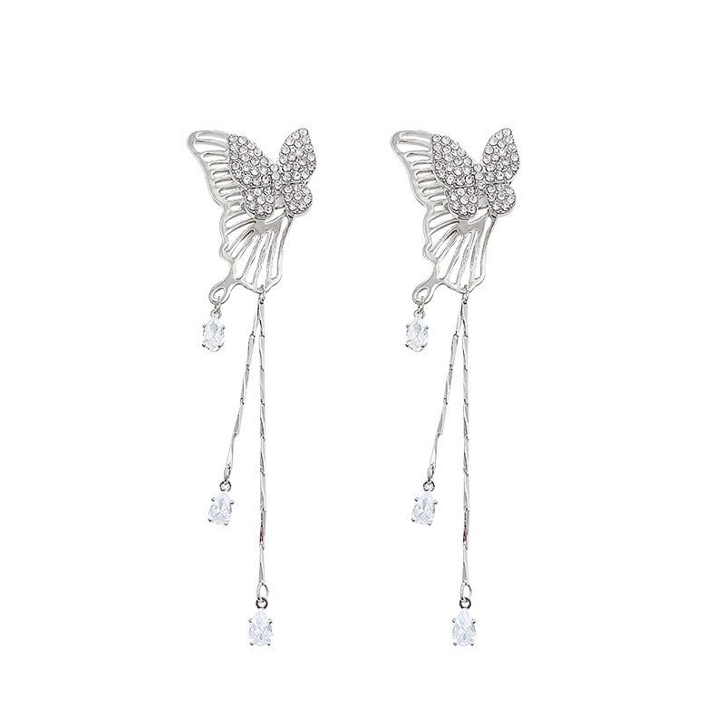 Sweet and cool butterfly tassel ear bone clips, a niche design for women without ear holes, new front and back round face earrings for 2024 Item Picture