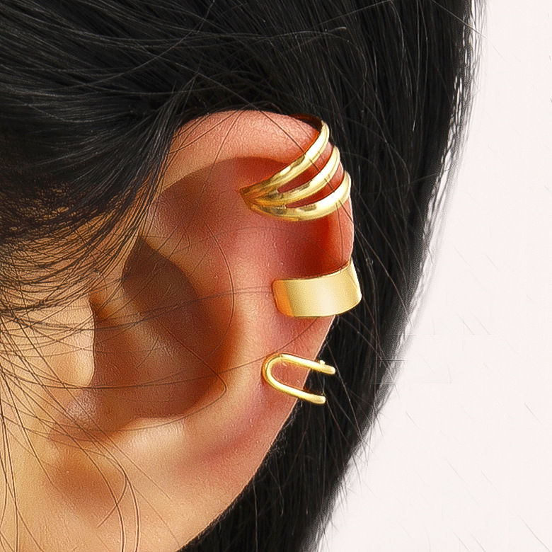 Wholesale of the new creative and simple five-piece set of ear bone clips without ear holes, cross-border perforated multi-layer earrings and C-shaped ear clips full figure