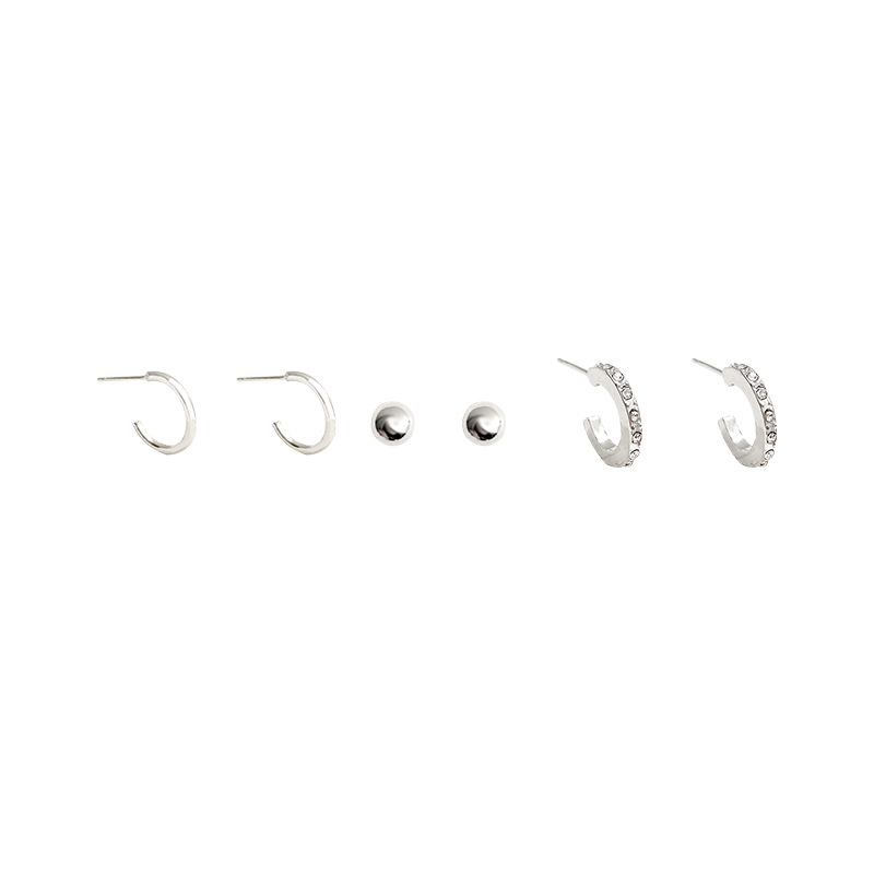 The Dongdaemun Women's 2023 trendy design combination set of ear studs and three-piece earrings from South Korea Item Picture