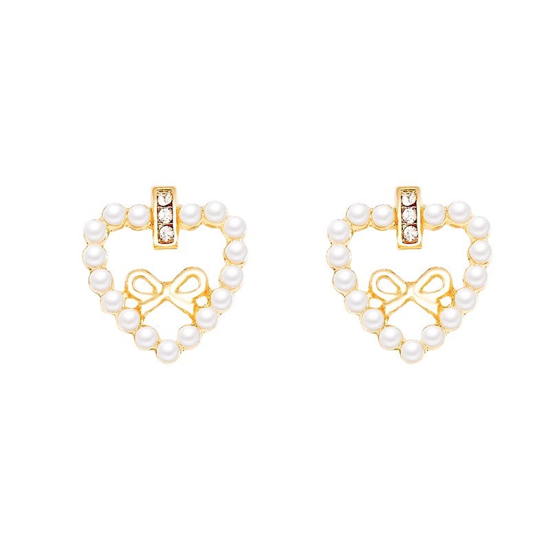 Super ethereal and simple heart-shaped bow, fashionable diamond-encrusted earrings, versatile and elegant stud earrings for women Item Picture