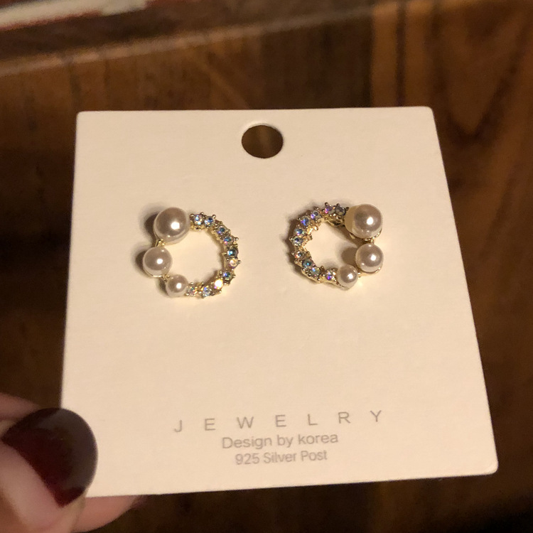 S925 silver needle full diamond exquisite small ear rings, elegant Korean pearl stud earrings, popular female earrings Specification drawing