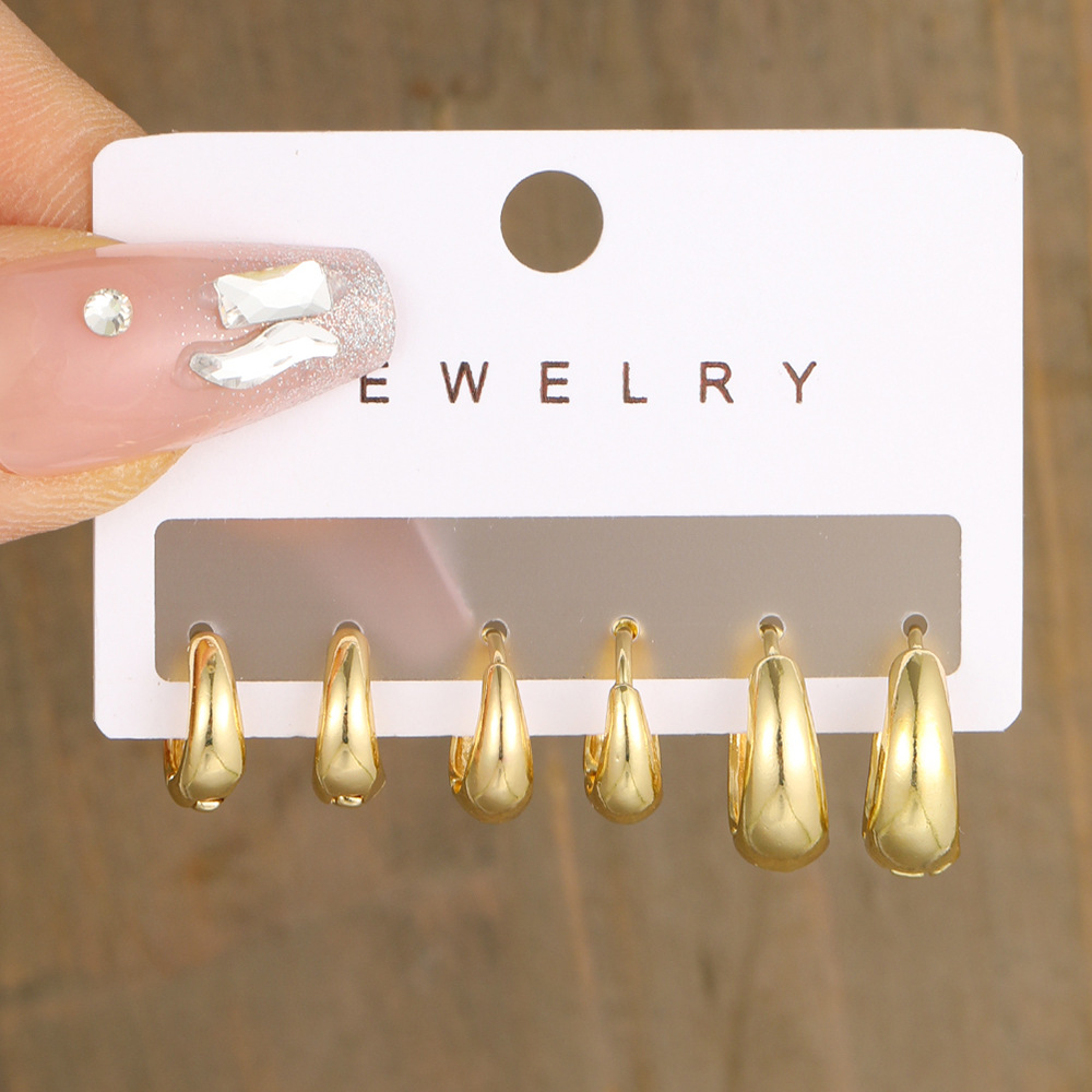 New cross-border geometric copper ear rings from Europe and America, exaggerated and individual gold earrings, simple and retro ear ring set of 3 pieces full figure