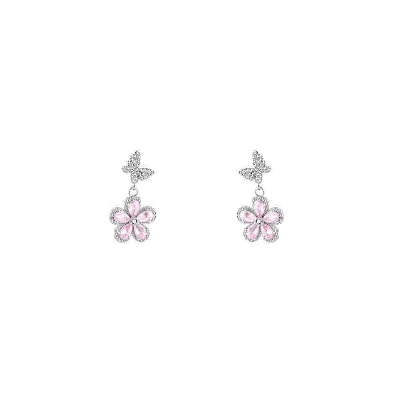 Autumn flower butterfly earrings for women, ns style, niche design, elegant, light luxury and high-end feel, 925 silver needle stud wholesale Item Picture