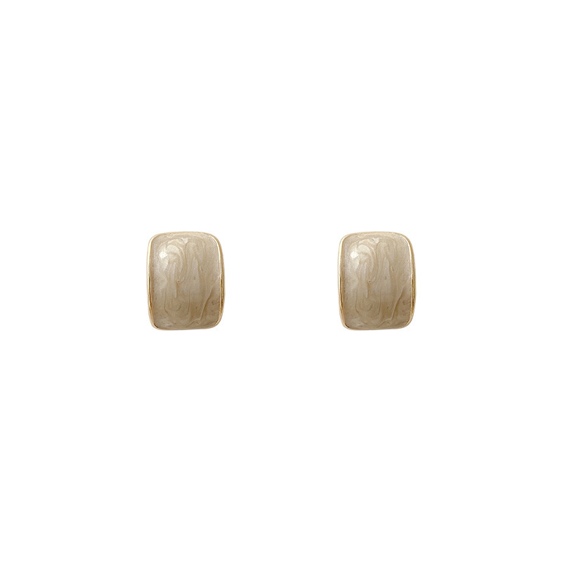 S925 Silver Needle Korean version new design sense glazed white earrings, feminine white temperament geometric stud earrings Item Picture