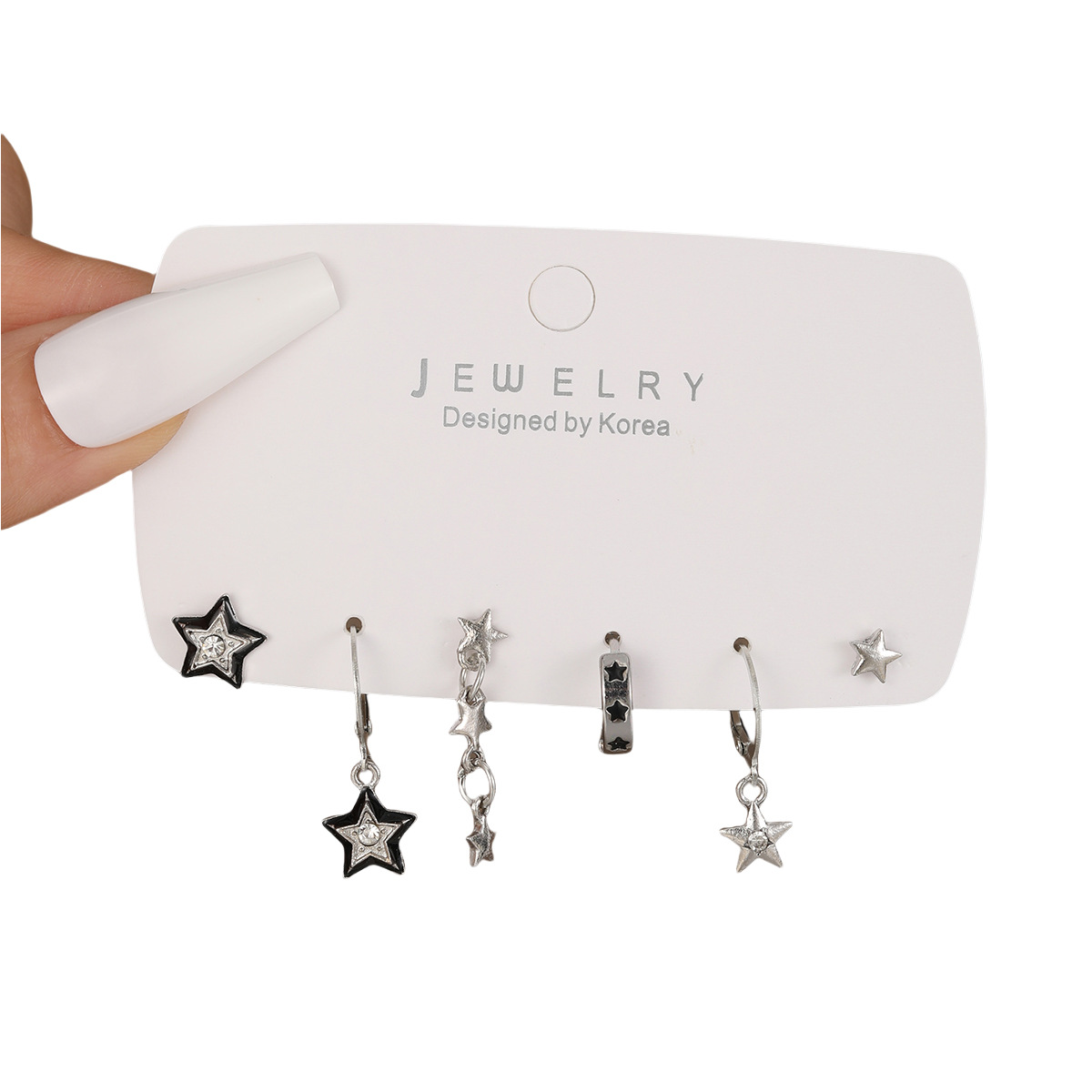 A new cross-border European and American sweet and cool style simple water diamond five-pointed star earrings and dark star ear buckle set of 6 pieces Item Picture