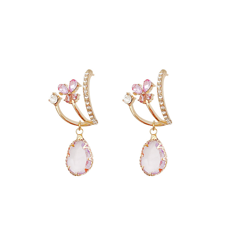 Purple zircon elegant stud earrings, light luxury, niche, exquisite and high-end, suitable for round faces, tassel slimming earrings for women Item Picture