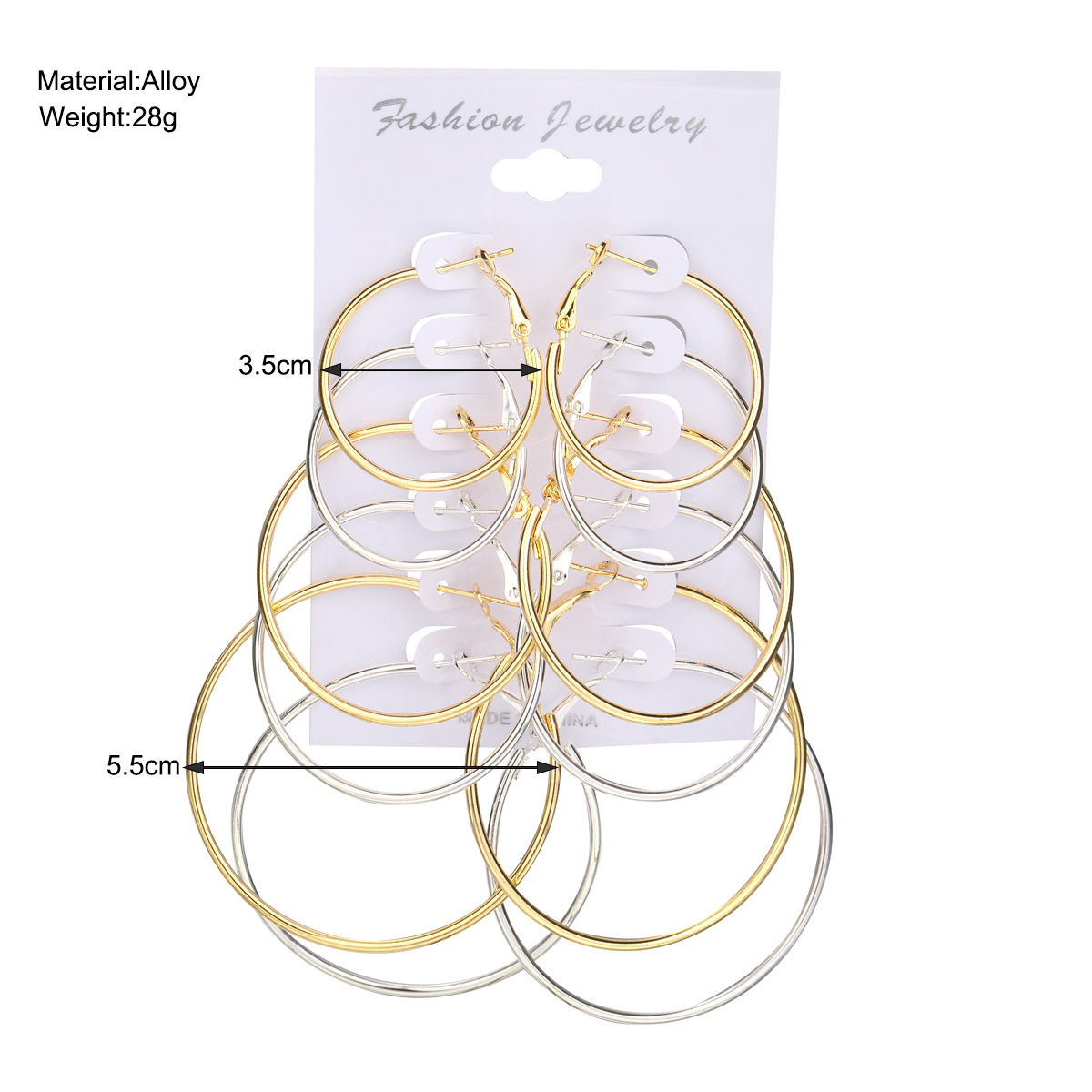 Cross-border European and American jewelry fashion bestsellers, personalized circle exaggerated earrings, women's earrings, C-shaped circle earrings 6-piece set details Picture
