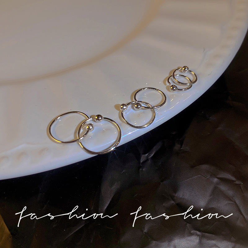 925 Silver Needle Ear Piercing Stud, a niche and cold style, plain ring, Bean ear Bone Stud, a new trendy ear accessory in 2023 full figure