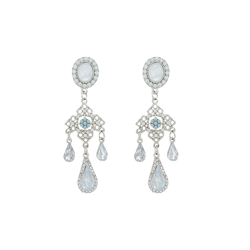 Super sparkling water drop zircon earrings, women's retro Baroque court style, high-end crystal temperament earrings, exotic earrings Item Picture