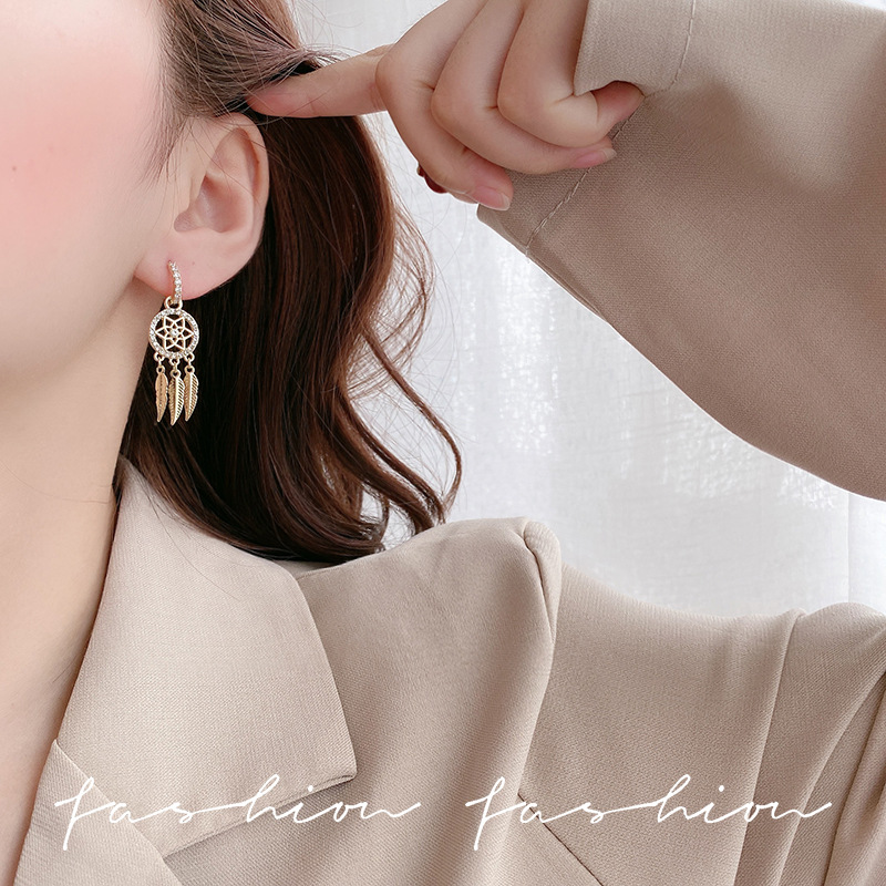 Korean super fairy-like micro-inset zircon feather earrings for women, long and high-end tassel earrings, personalized and elegant earrings wholesale Application Scenario
