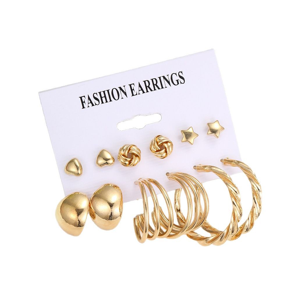 Wholesale of cross-border European and American fashion high-end earring, retro pearl geometric C-shaped heart-shaped wound ball earring set Item Picture