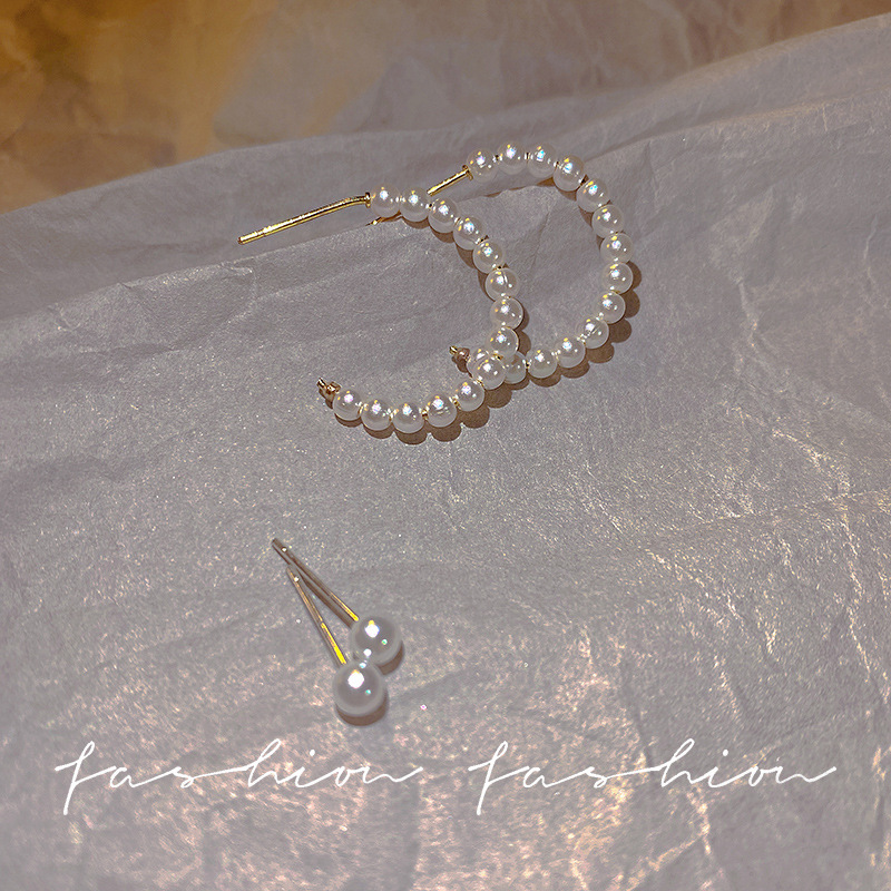 Pearl ear ring earrings for women, Korean style, internet-famous stud earrings, 2023 new trendy retro Hong Kong style, high-end earrings Specification drawing