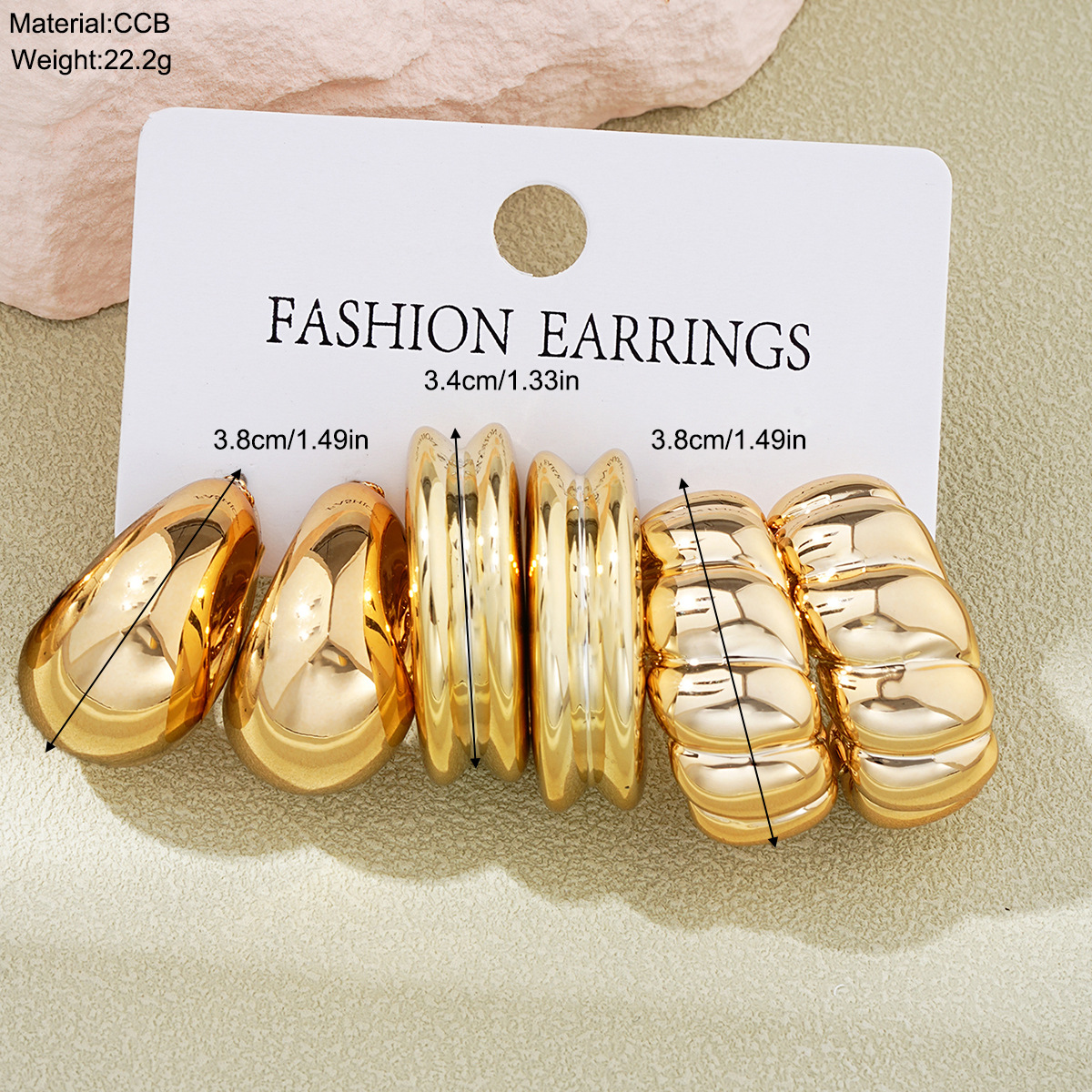 A set of 3-piece cross-border new European and American style high-end textured gold CCB line earrings, fashionable and elegant women's earrings and accessories details Picture