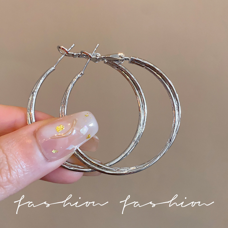 Simple and hot girl ear rings, women's light luxury niche design, high-end cold style ear studs, plain ring earrings, commuting earrings details Picture