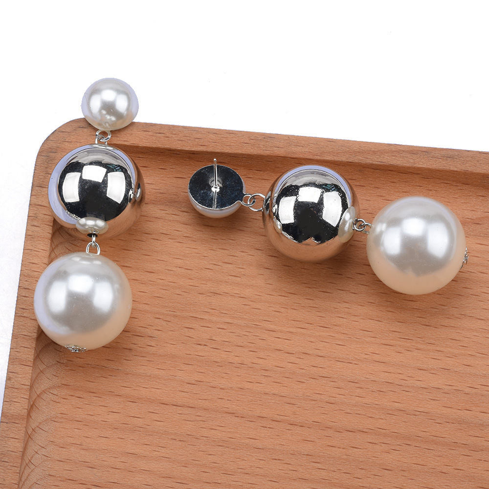 Summer new imitation pearl earrings, European and American earrings, women's fashion, Instagram influencer multi-layer CCB round bead earrings wholesale Specification drawing