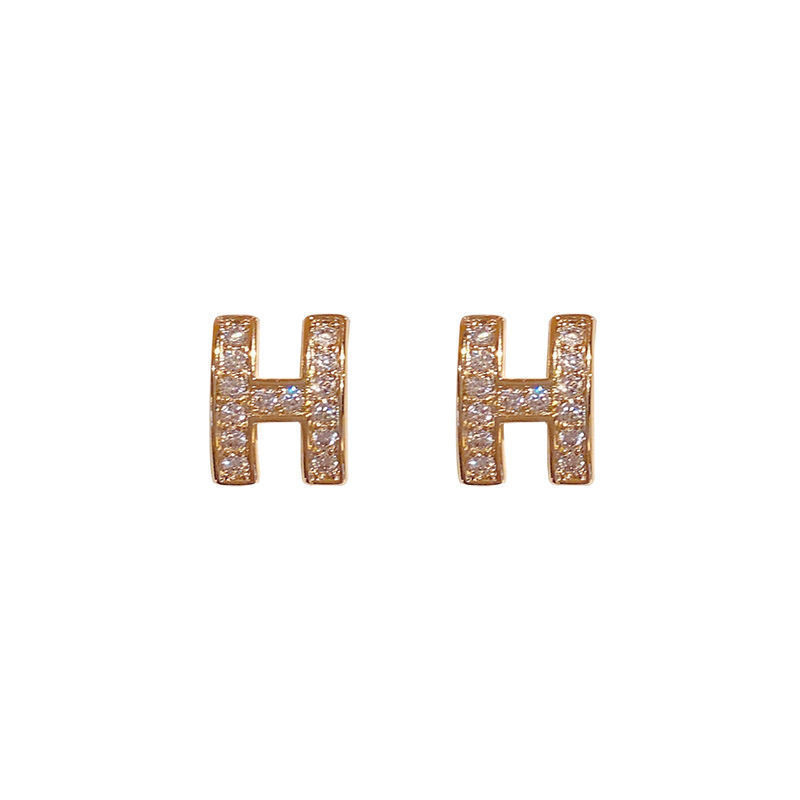 Full diamond H letter ins925 silver niche design, new trendy and high-end fashion stud earrings, a popular Internet celebrity Item Picture