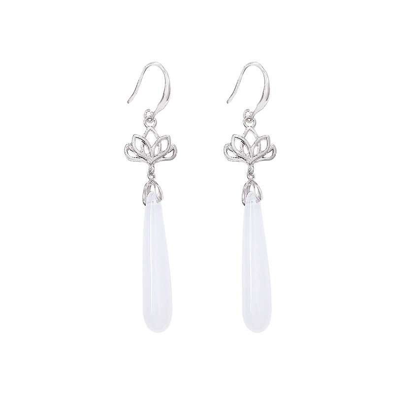 2024 New ancient and new Chinese style lotus water drop earrings, feminine charm cheongsong-style earrings, Chinese and ethnic style earrings Item Picture