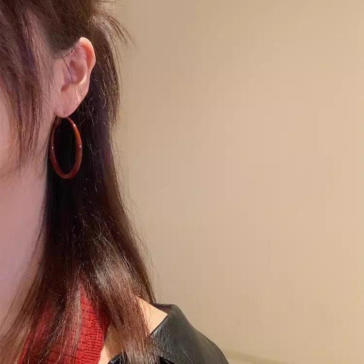 Autumn and winter retro Hong Kong-style Ankela red ear studs for women, simple and elegant, fashionable ear rings, niche design, unique earrings Specification drawing