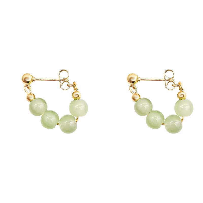New Chinese-style retro crystal green beaded earrings, high-end feel, versatile Chinese style, elegant earrings, fashionable and individual stud earrings Item Picture