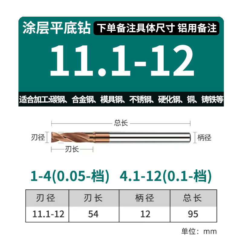 Coated tungsten steel flat bottom drill bit, 180-degree flat head drill, curved surface inclined face alloy U-drill, counterbore flat bottom fast drill bit undefined