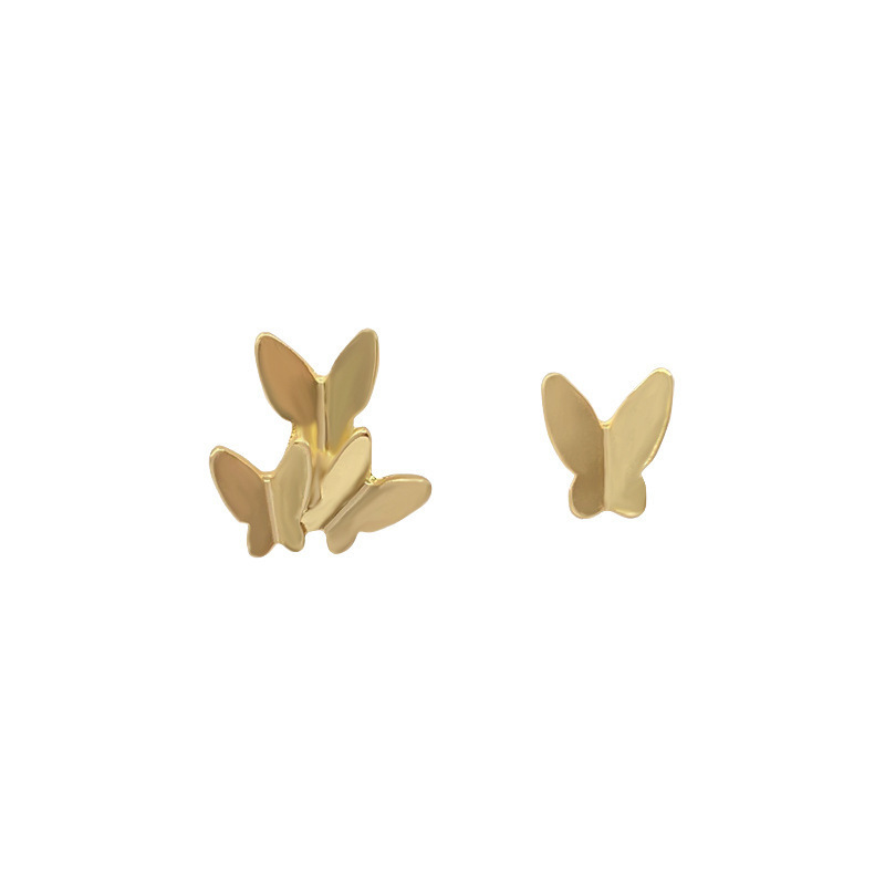 The compact and simple S925 silver asymmetrical butterfly stud earrings are versatile and feature a girlish personality design. They are Korean internet-famous earrings Item Picture
