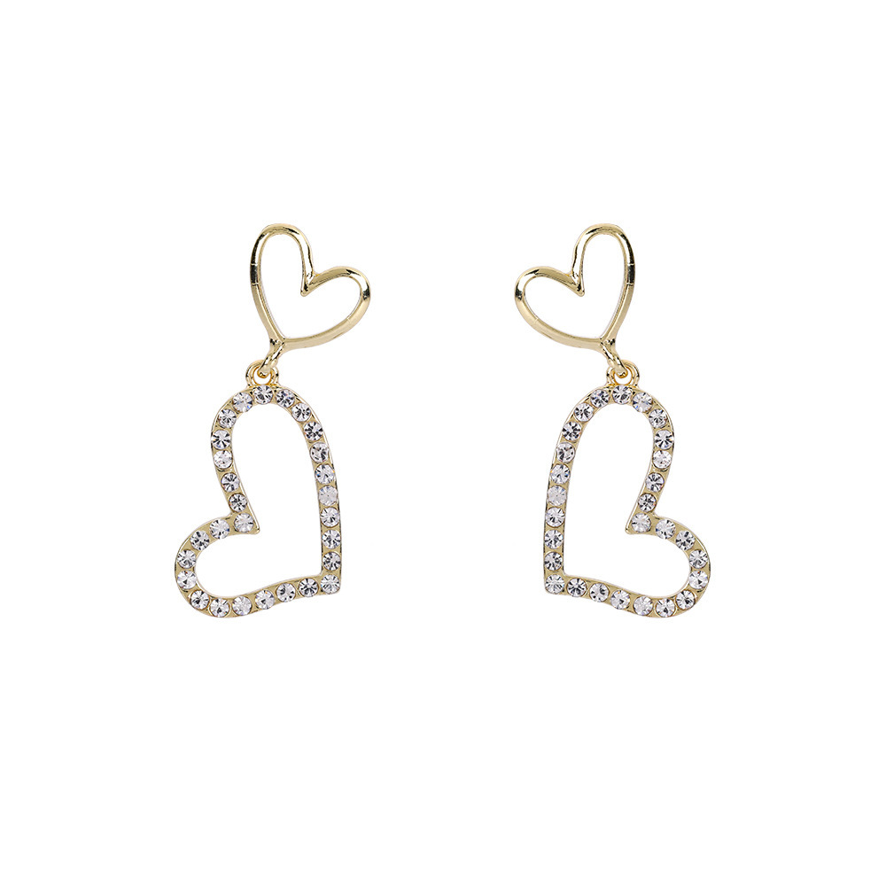 S925 Silver Needle Double-layer diamond-encrusted heart-shaped earrings, trendy Korean-style stylish earrings, long earrings for female Internet celebrities, stud earrings Item Picture