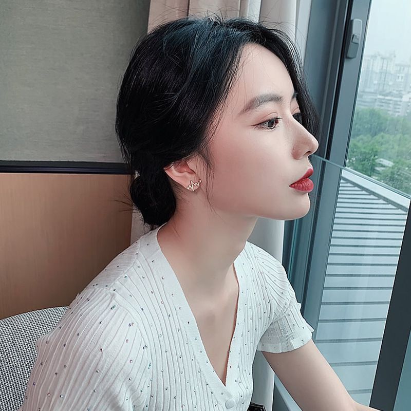 S925 Silver Needle Love Electrocardiogram Stud Earrings, a new fashion earring from Dongdaemun, South Korea, a trendy and individualized ear accessory for women details Picture