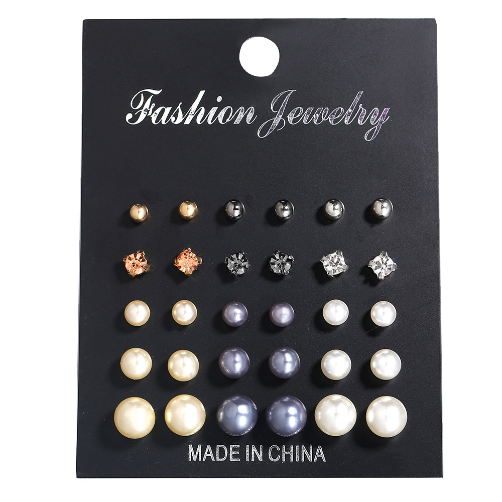 wish Creative and Simple artificial pearl dot diamond Stud earring set for women from Europe and America Item Picture