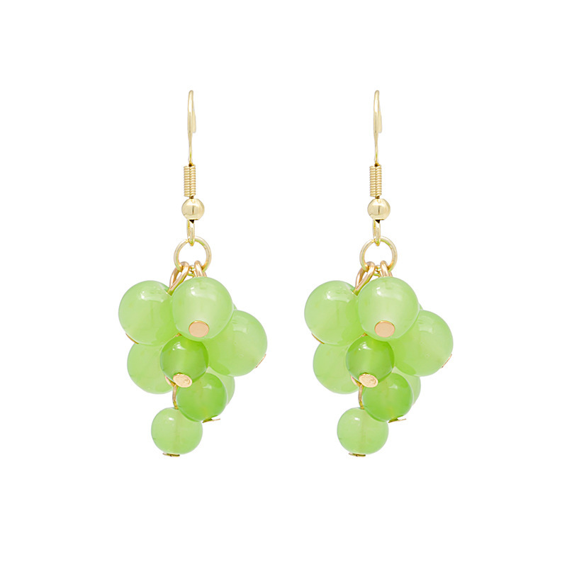 Silver Needle Spring/Summer New handcrafted beaded green grape earrings, sweet and ins Japanese-style soft girl fruit earrings Item Picture