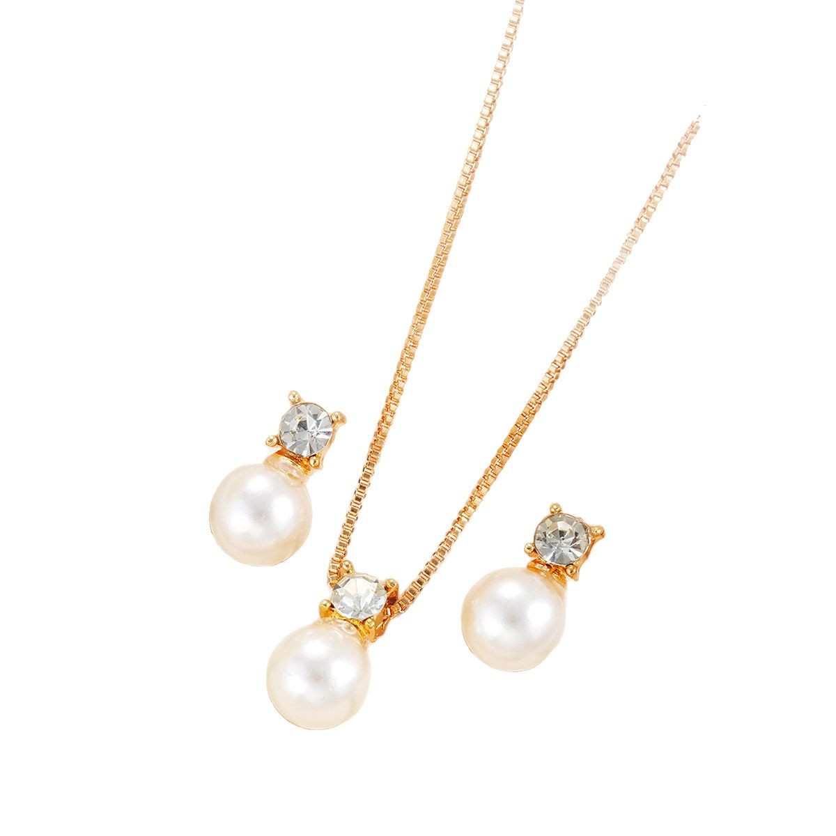New cross-border European and American zircon imitation pearl earrings and necklaces set, creative, niche and fashionable women's accessories wholesale in Yiwu Item Picture