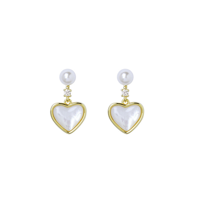 Micro-inlaid zircon elegant and simple pearl heart-shaped earrings, women's stud earrings, light luxury and niche design sense, high-end earrings, silver needles Item Picture