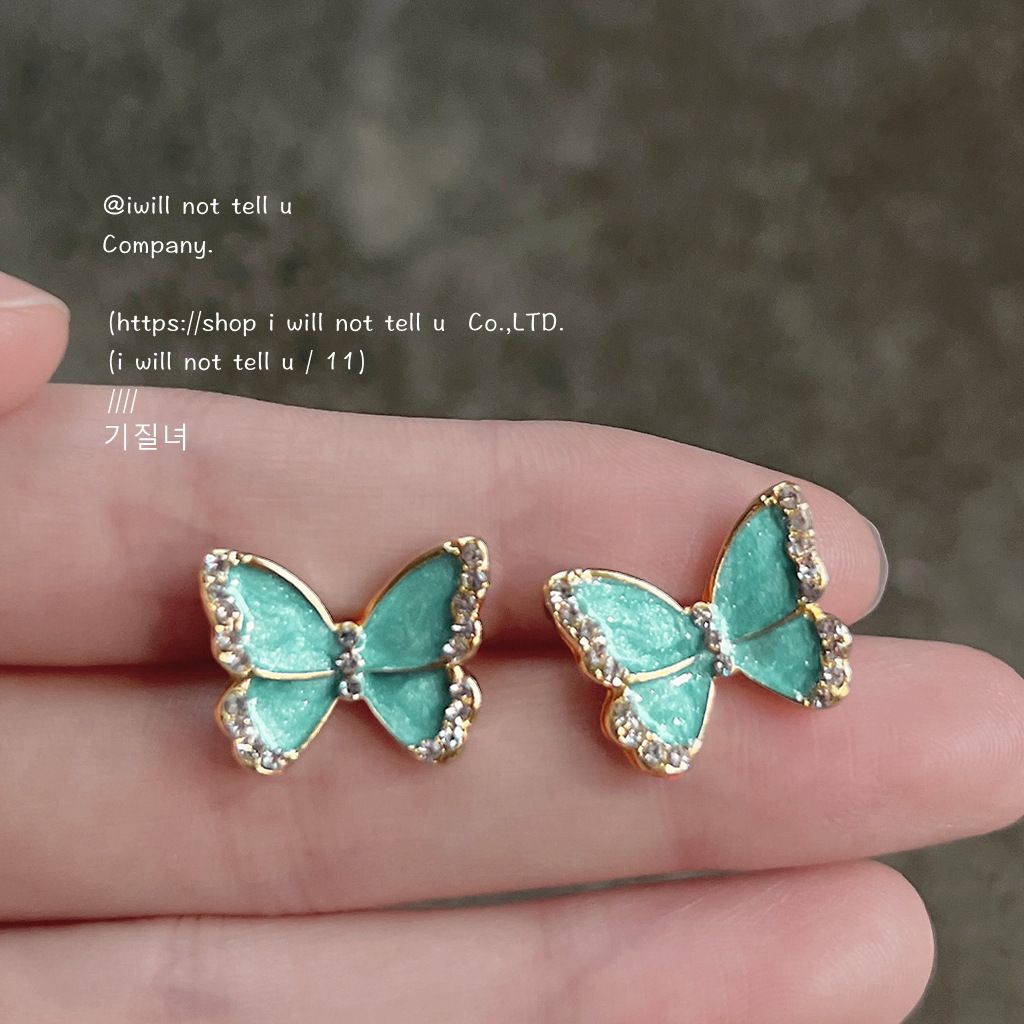 S925 Silver needle Full diamond butterfly stud earrings, sweet and simple, ins oil-dripping earrings, diamond-encrusted earrings factory wholesale direct sales Specification drawing