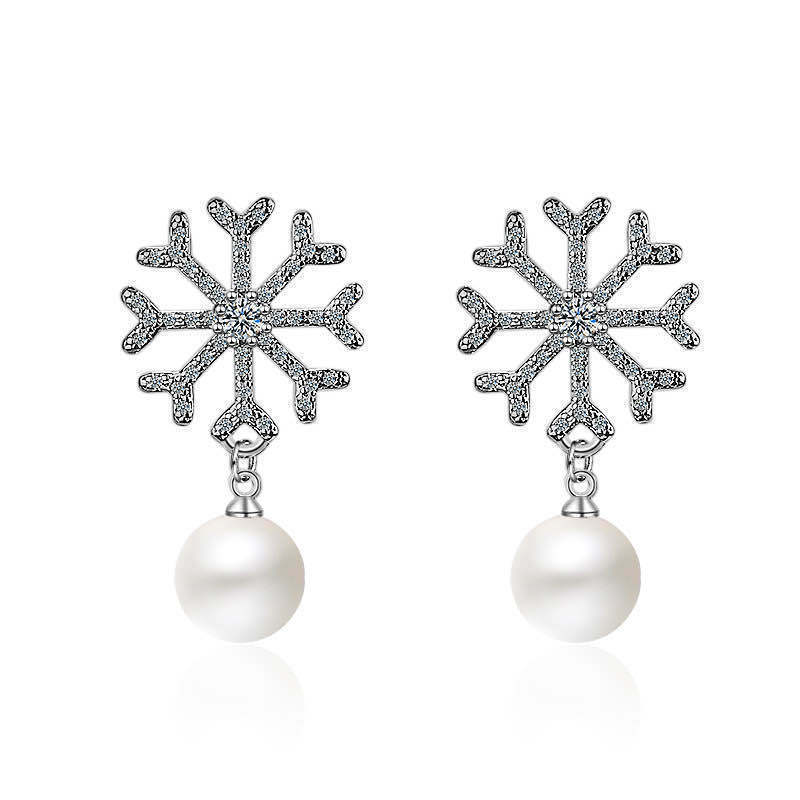 S925 Silver Needle Korean Personalized Snowflake Pearl Earrings 2021 New Style Fashionable and elegant Stud earrings Simple earrings for women Item Picture