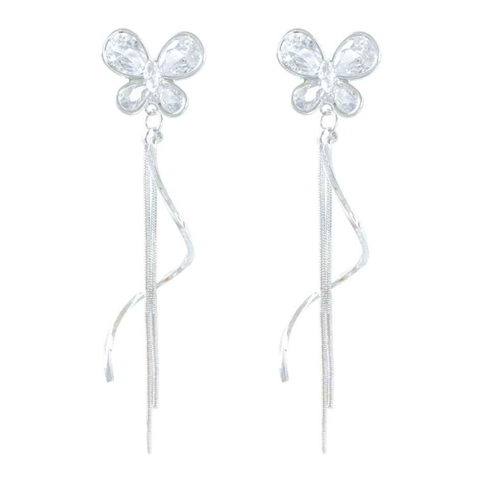 New zircon bow wavy tassel earrings, grand and exaggerated long stud earrings, versatile fairy earrings wholesale Item Picture