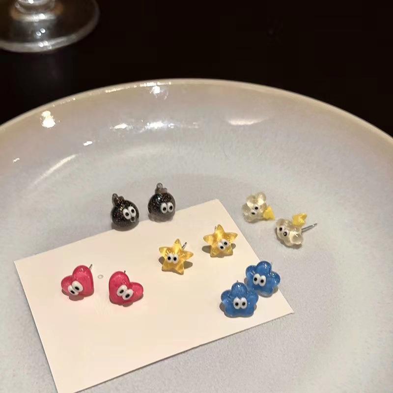 Dopamine Cartoon Cloud Star Earrings Five-piece Set, cute and playful heart-shaped flower earrings, small and exquisite earrings details Picture