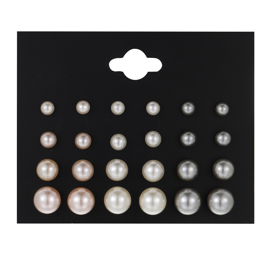 A new 12-piece set of cross-border stud earrings from Europe and America, featuring a high-end retro pearl imitation stud and simple European and American earrings full figure